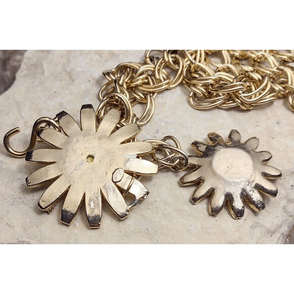 Vintage Weiss Sunny Daisy Enamel Chain Link Belt Necklace Rare main image 4